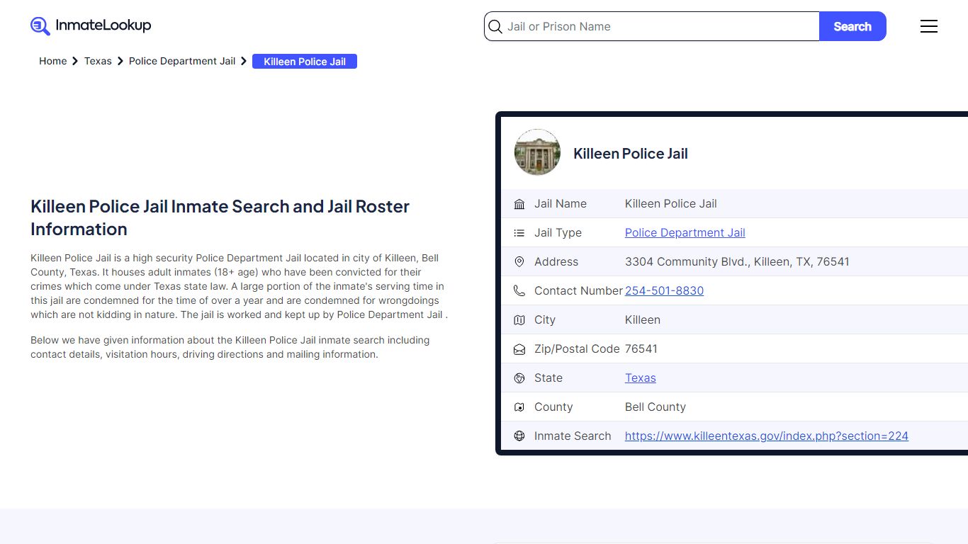 Killeen Police Jail Inmate Search - Killeen Texas - Inmate Lookup